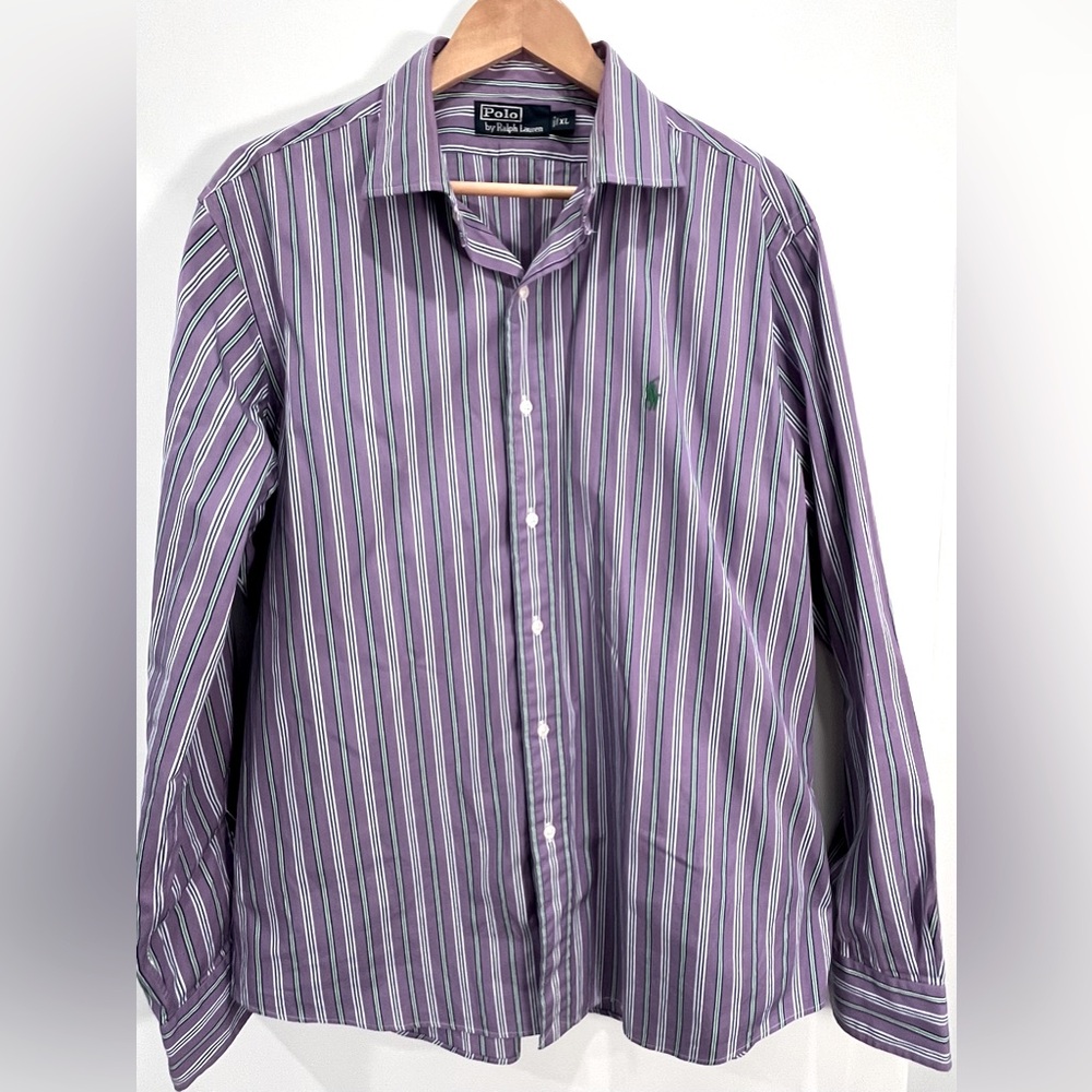 Polo Ralph Lauren Shirt XL Purple Green Striped Pony Button Up Long Sleeve Mens